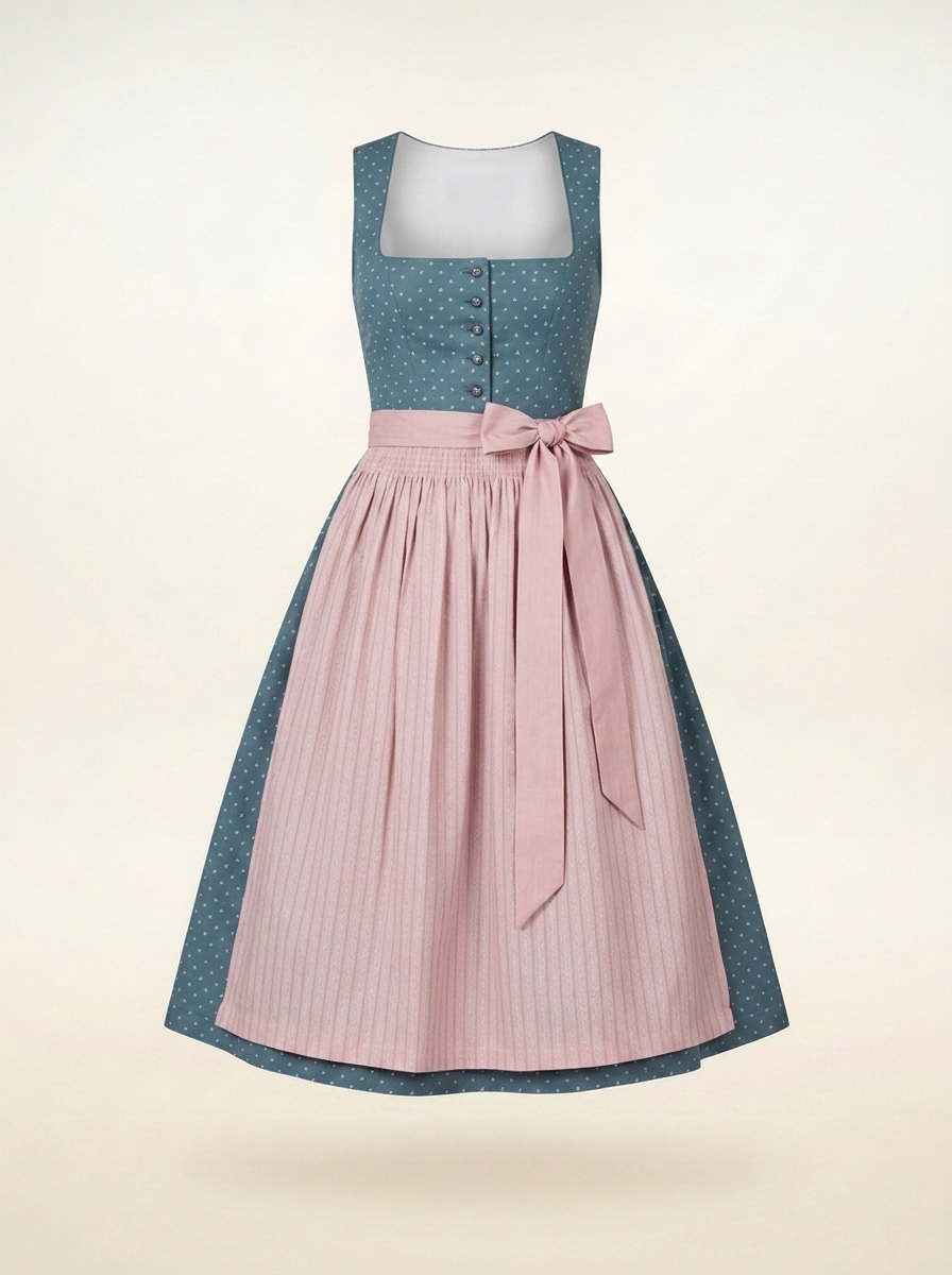 Dirndl Madeline petrolblau-rosé freigestellt Frontansicht