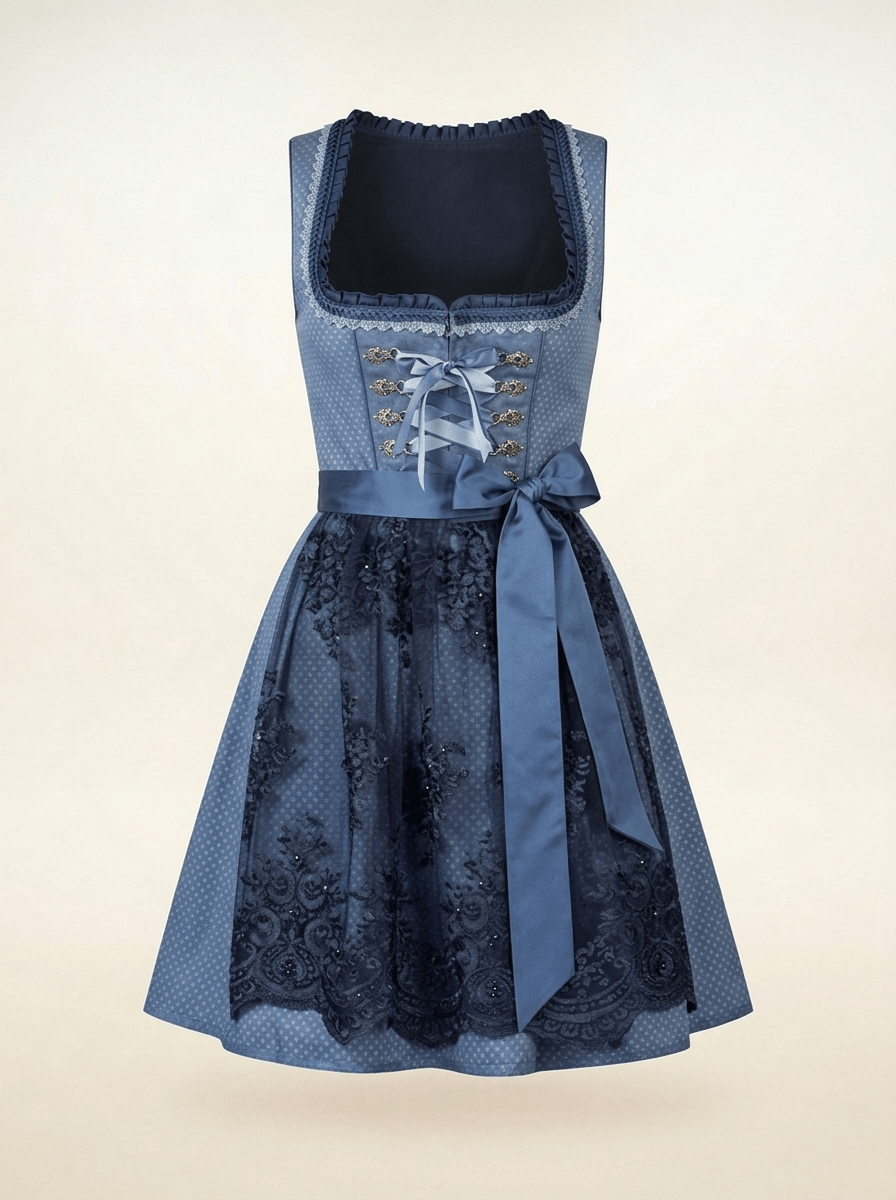 Dirndl Beliva blau freigestellt Frontansicht