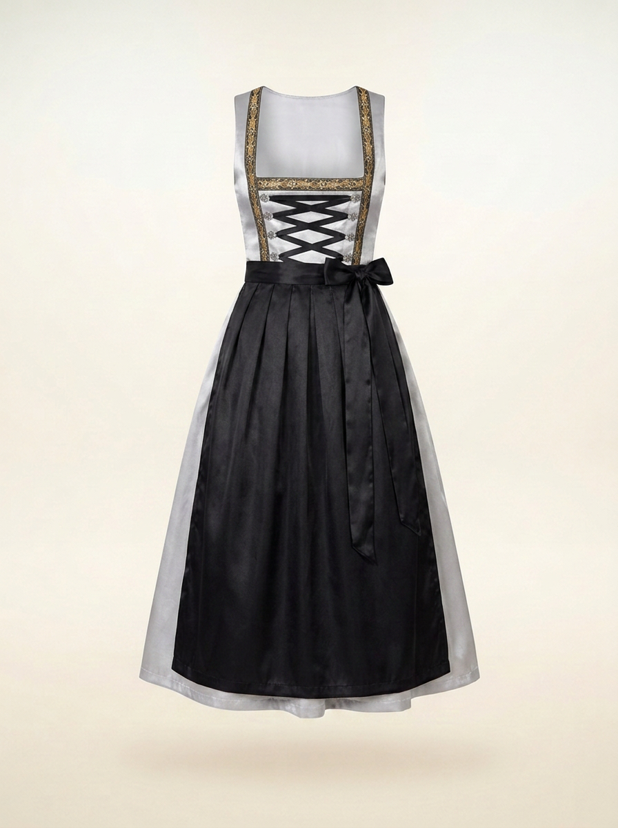 Dirndl Set Pauline schwarz silber freigestellt Frontansicht