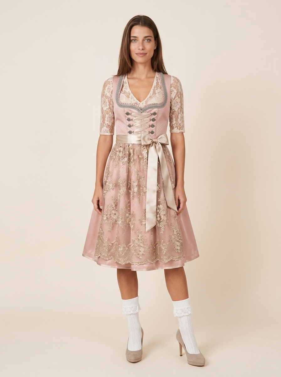 Dirndl Bonny rosé Frontansicht ganzer Körper