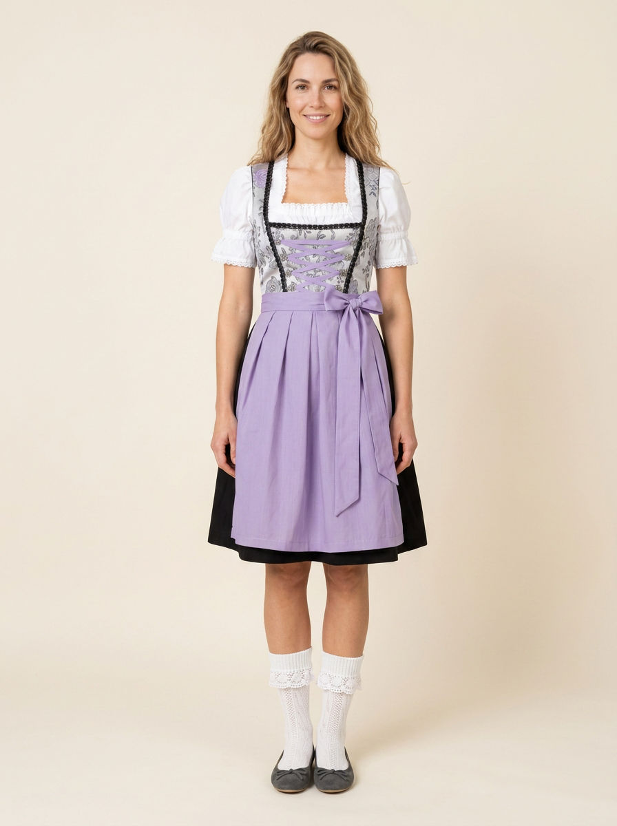 Dirndl Set Christina lila grau Frontansicht ganzer Körper