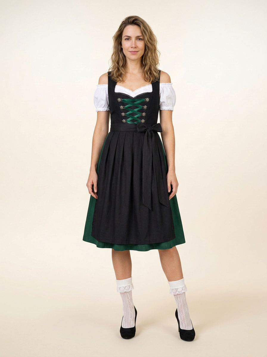 Dirndl Set Diana schwarz grün Frontansicht ganzer Körper