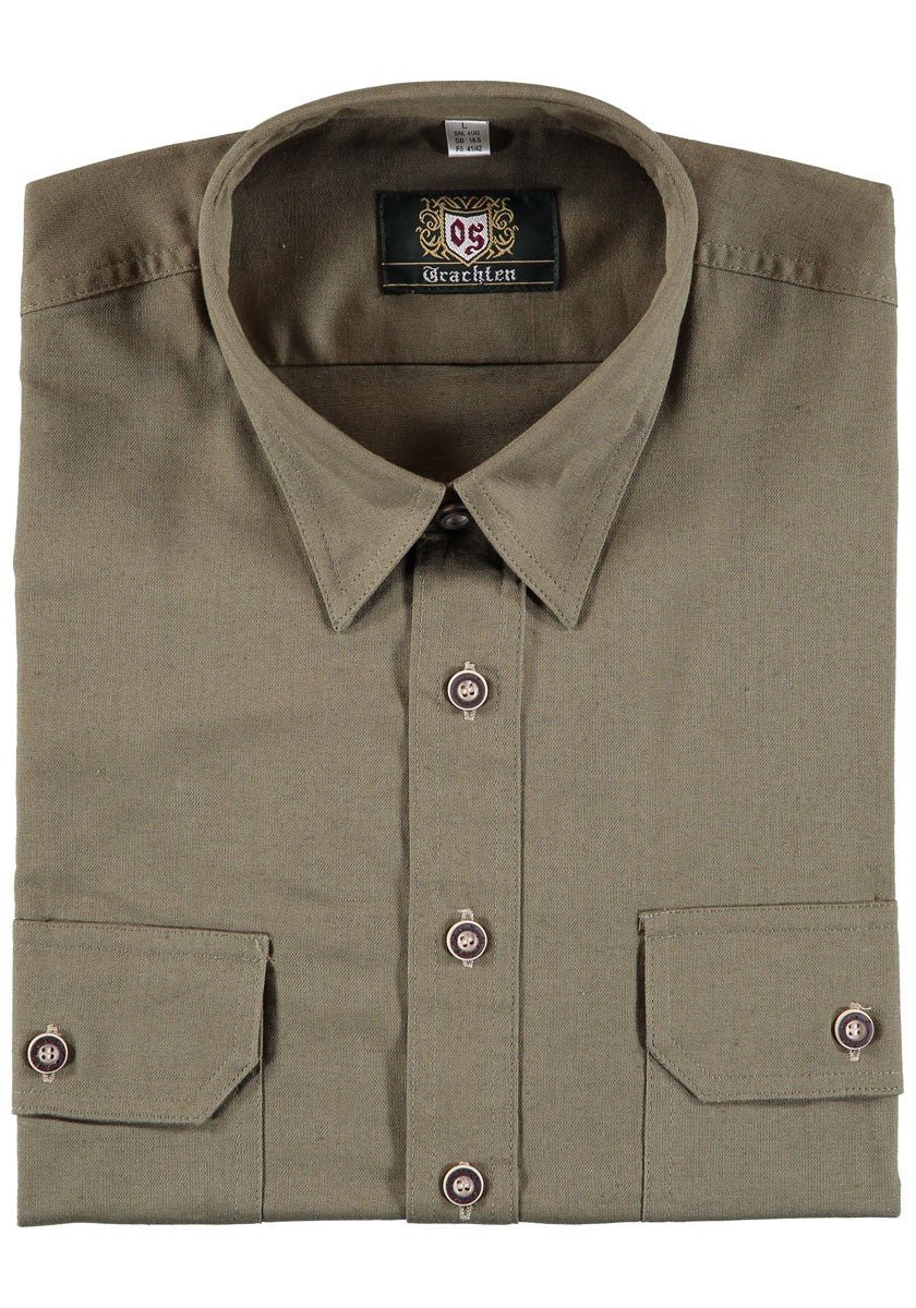 Trachtenhemd - Herrenhemd Hartmut khaki langarm - Dirndl.com