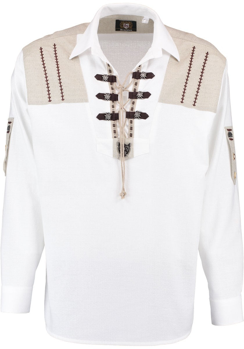 Trachtenhemd - Herrenhemd Simon weiß - beige langarm - Dirndl.com