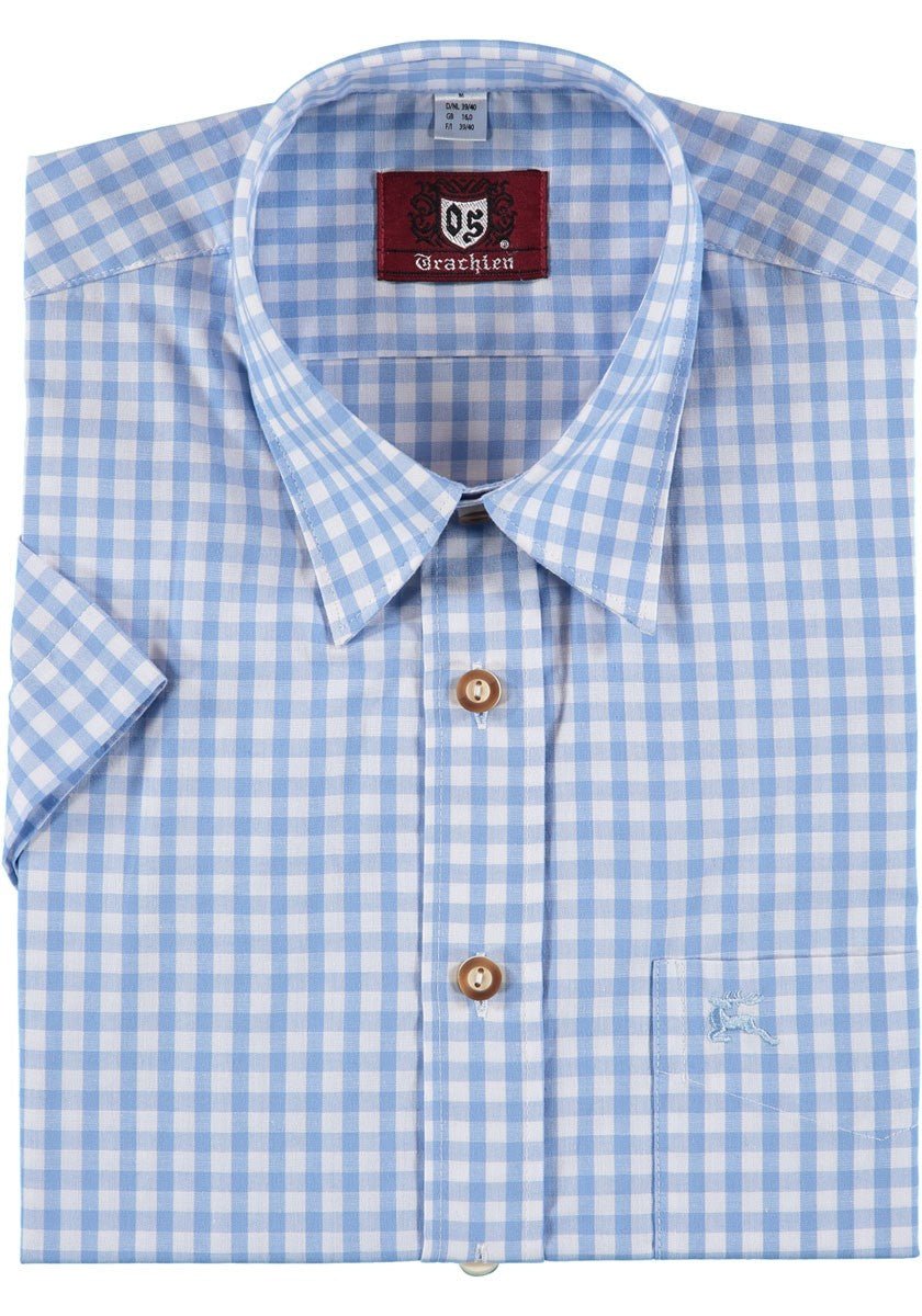 Trachtenhemd - Herrenhemd Konrad hellblau kurzarm - Dirndl.com