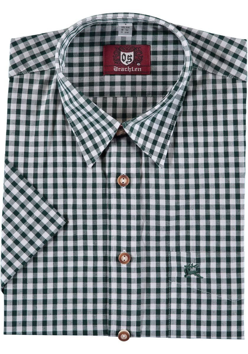 Trachtenhemd - Herrenhemd Konrad tannengrün kurzarm - Dirndl.com