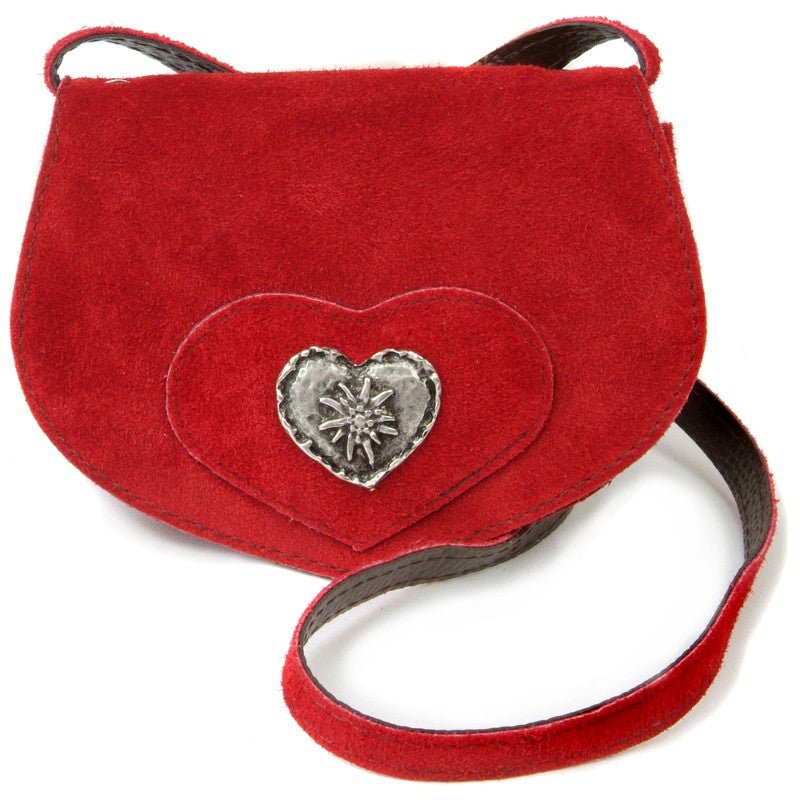 Trachtentasche - Wildledertasche in Herzform klein rot - Dirndl.com