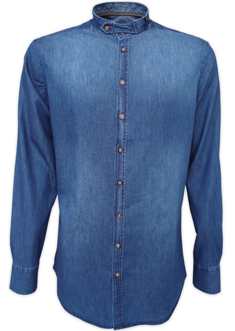 Trachtenhemd - Trachtenhemd Varys Jeans Stehkragen langarm - Dirndl.com