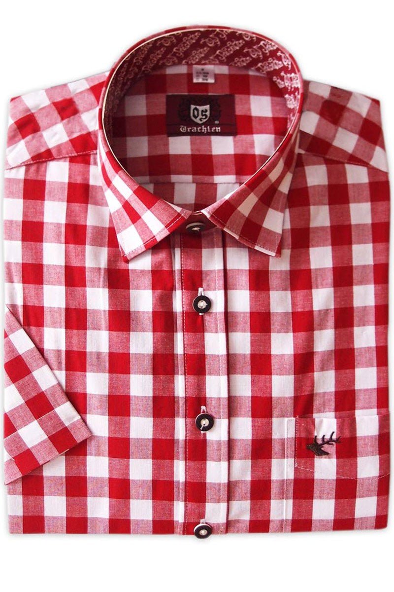 Trachtenhemd - Herrenhemd Hartmut rot kurzarm - Dirndl.com