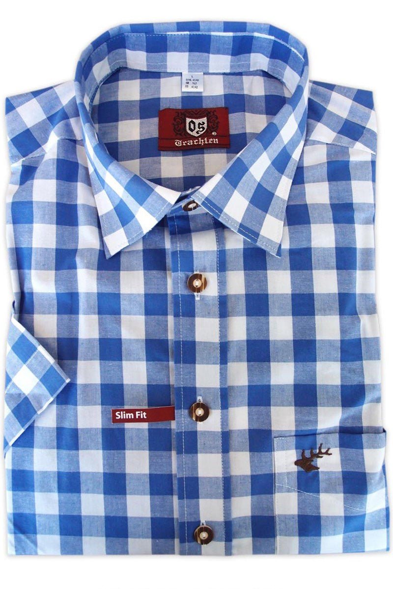 Trachtenhemd - Herrenhemd Hartmut dunkelblau kurzarm - Dirndl.com
