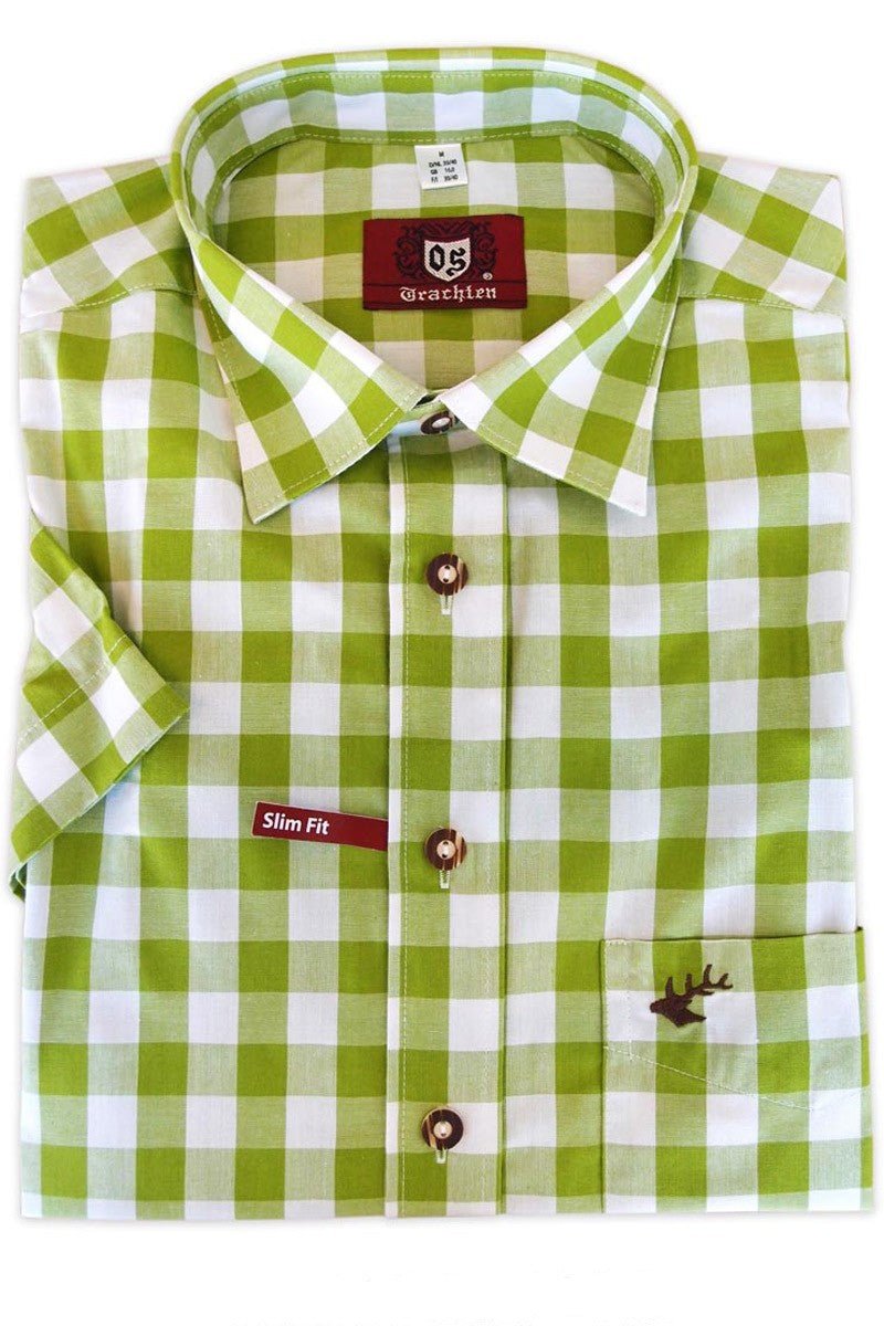Trachtenhemd - Herrenhemd Hartmut grasgrün kurzarm - Dirndl.com