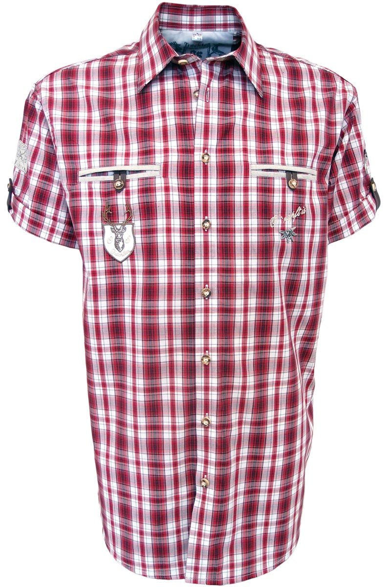 Trachtenhemd - Herrenhemd Fidl rot - blau kurzarm - Dirndl.com