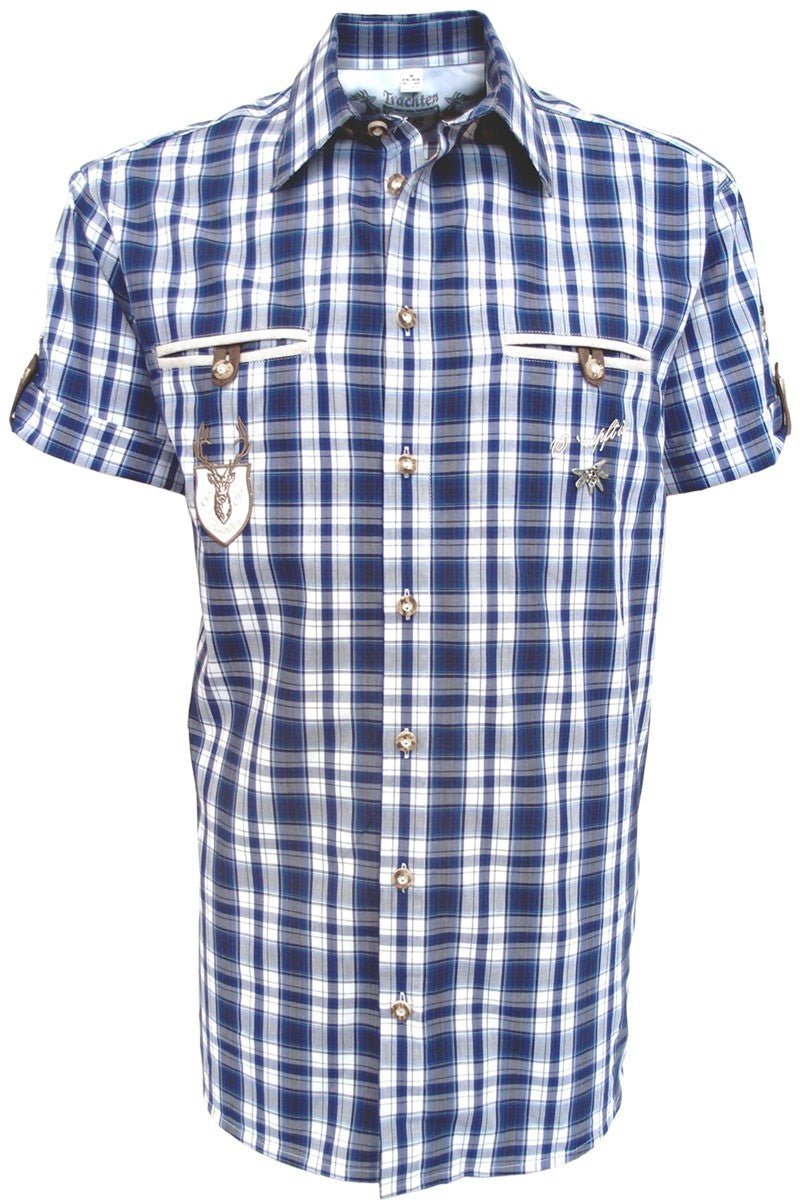 Trachtenhemd - Herrenhemd Fidl dunkelblau kurzarm - Dirndl.com