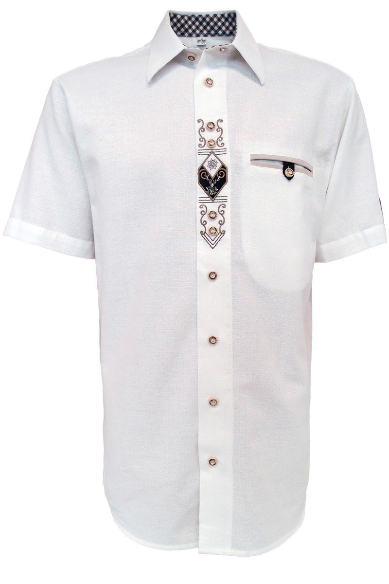 Trachtenhemd - Herrenhemd Grisch weiß kurzarm - Dirndl.com