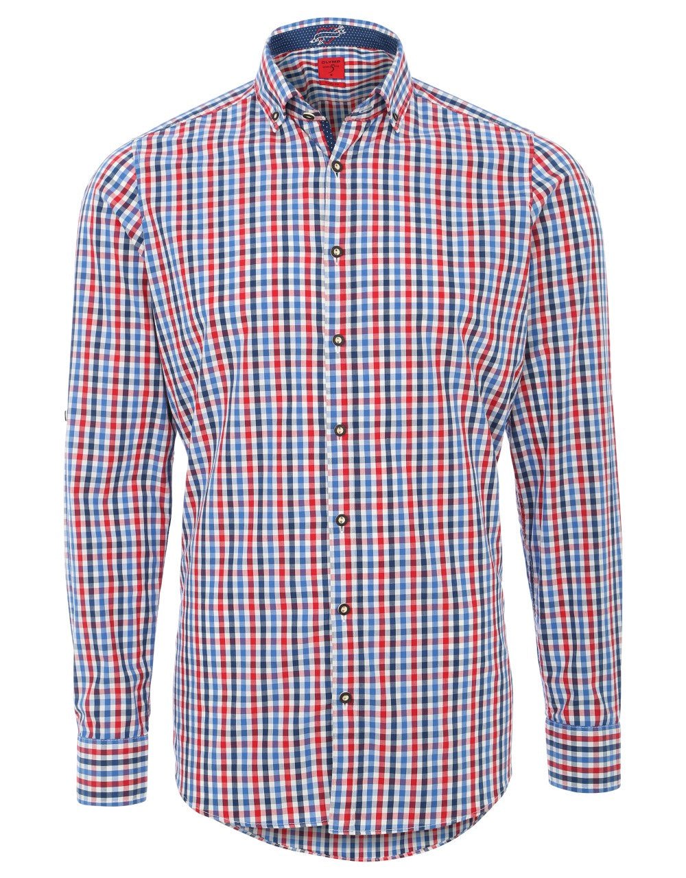 Trachtenhemd - Trachtenhemd Olymp blau/rot kariert langarm - Dirndl.com