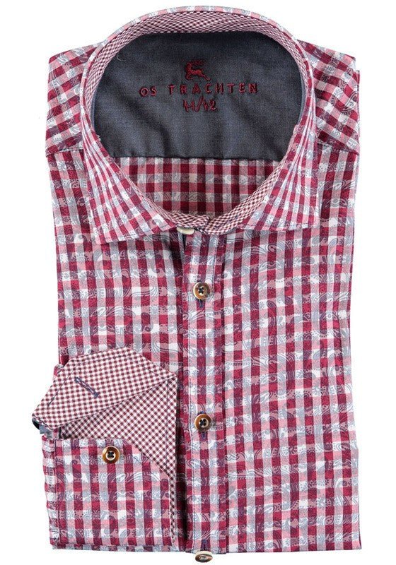 Trachtenhemd - Herrenhemd Anian rot langarm - Dirndl.com
