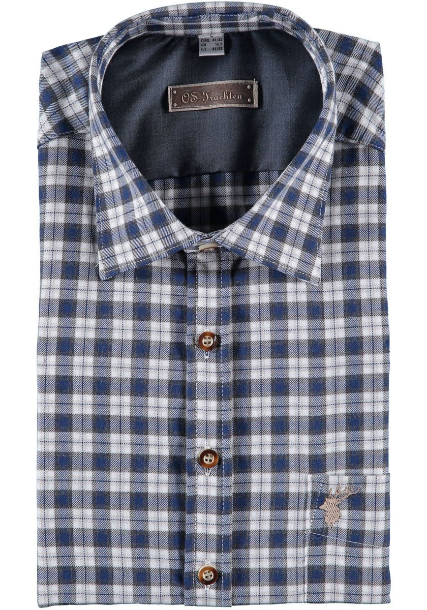 Trachtenhemd - Herrenhemd Voitl blau langarm - Dirndl.com