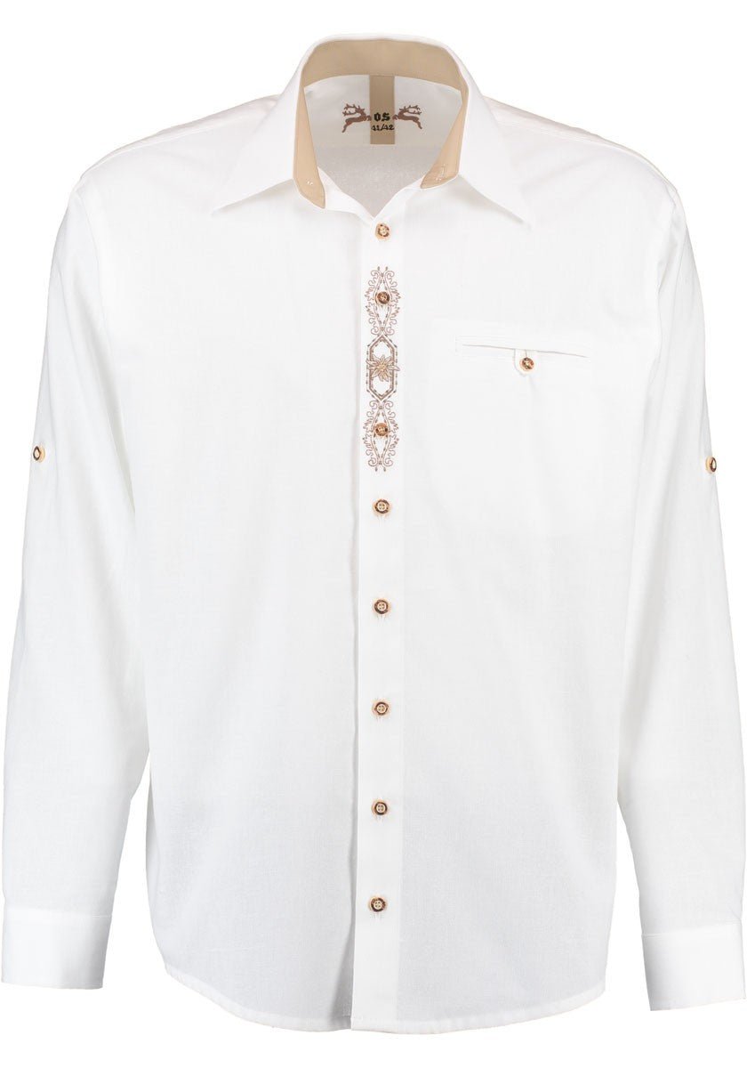 Trachtenhemd - Herrenhemd Bini weiß langarm - Dirndl.com