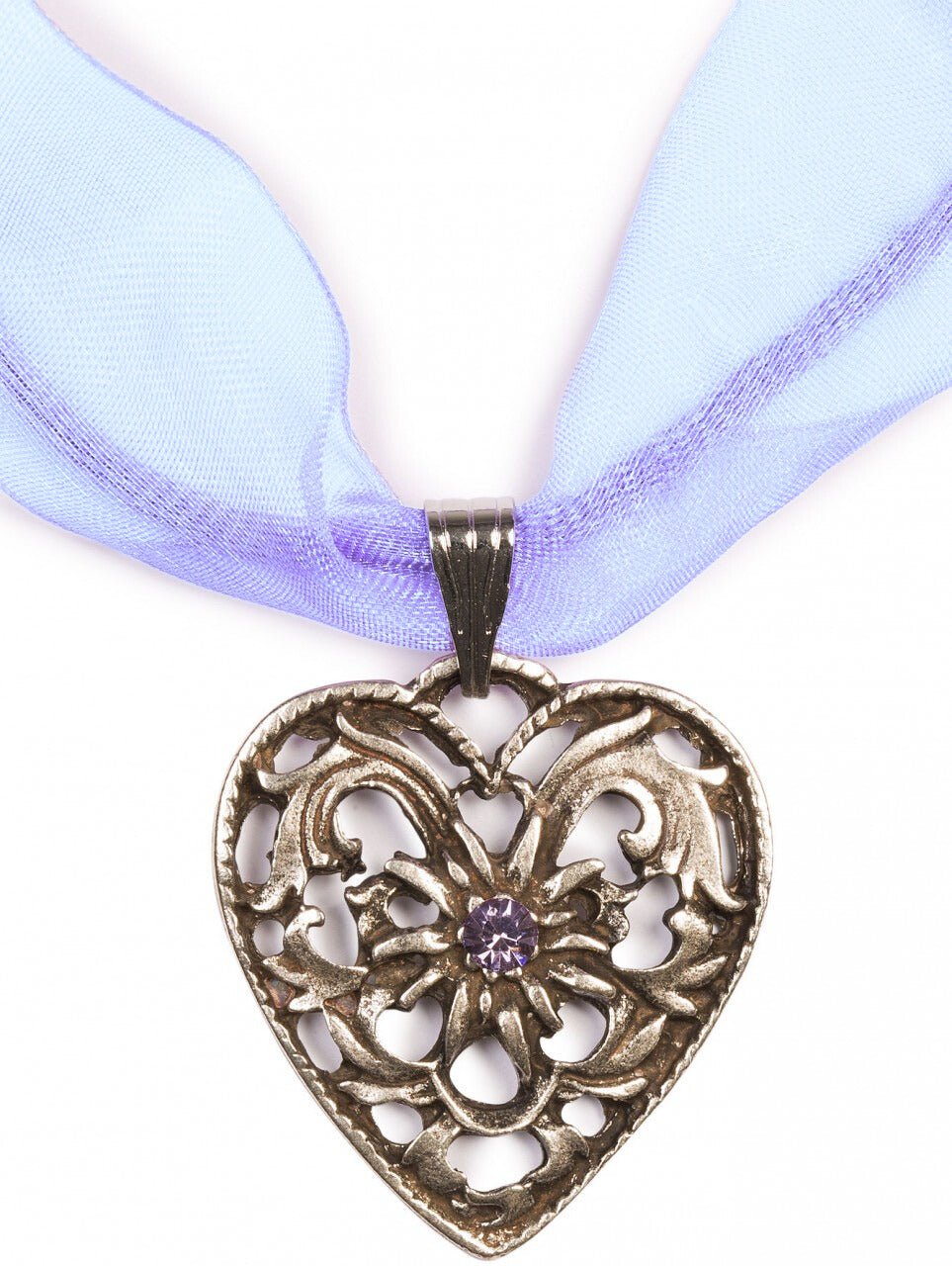 Kette - Chiffonband Herzkette mit Stein, lila - Dirndl.com