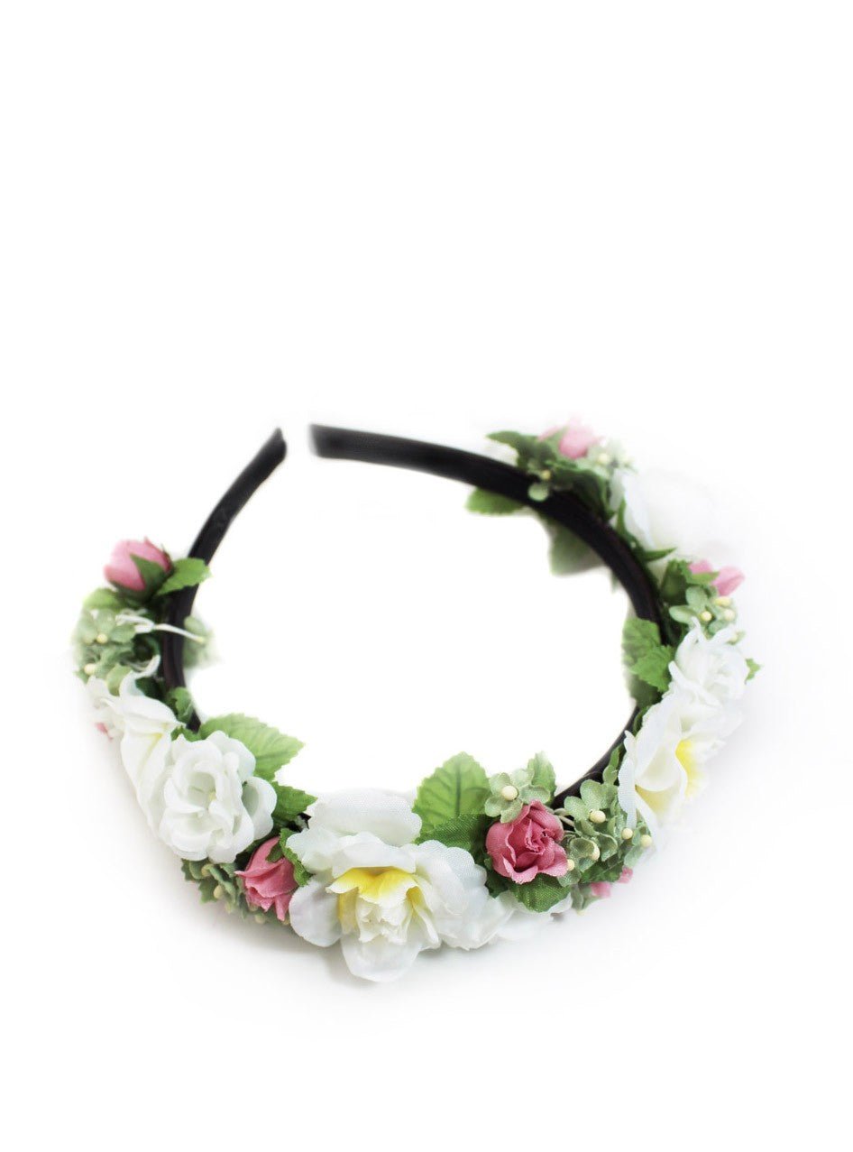 Haarreifen - Knospen - Rosen Haarreif weiß - rosa - Dirndl.com