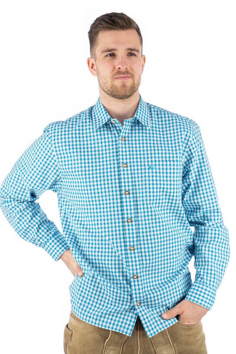 Trachtenhemd - Trachtenhemd Bertl türkis langarm - Dirndl.com