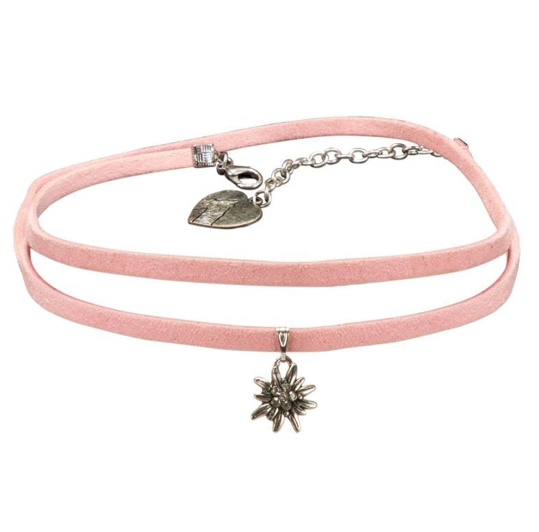 Kette - Wickelband - Halskette Edelweiß rosa - Dirndl.com