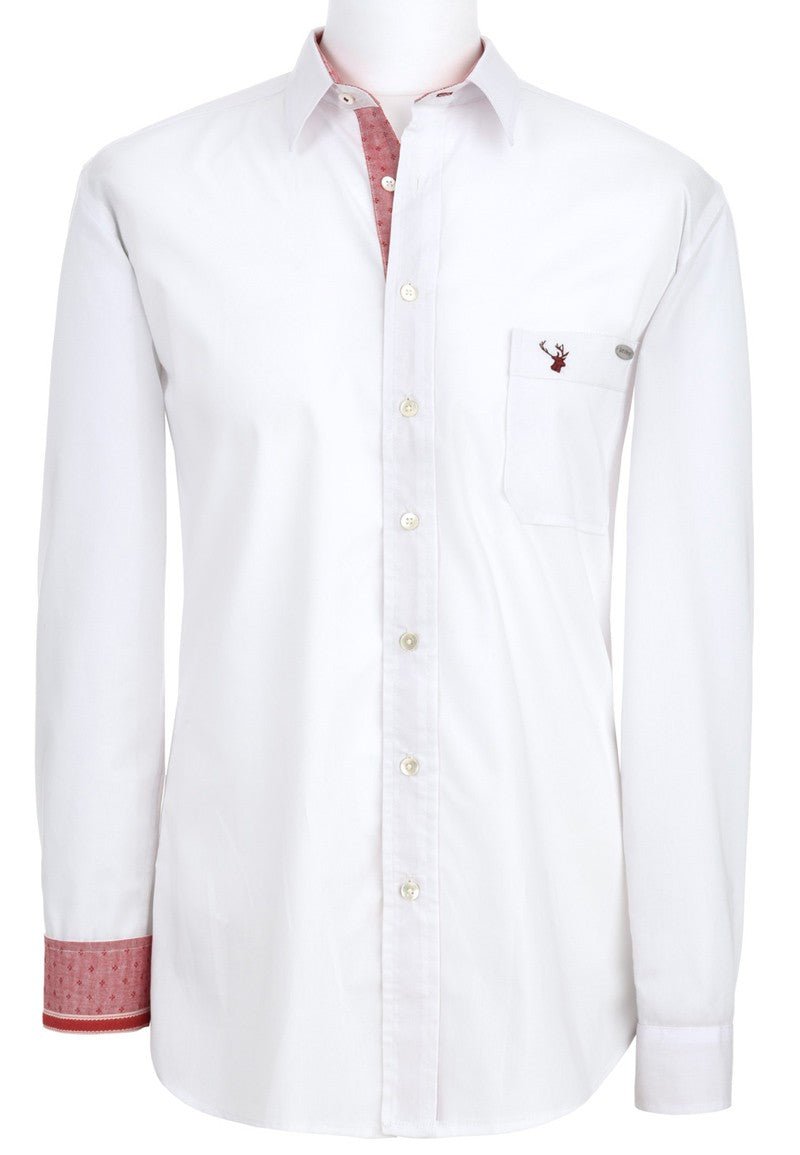 Chemise Homme Broderie Cerf Et Coudes Daim - Style Campagne Moderne, Coupe Slim, Manches Longues - Coton Mélangé