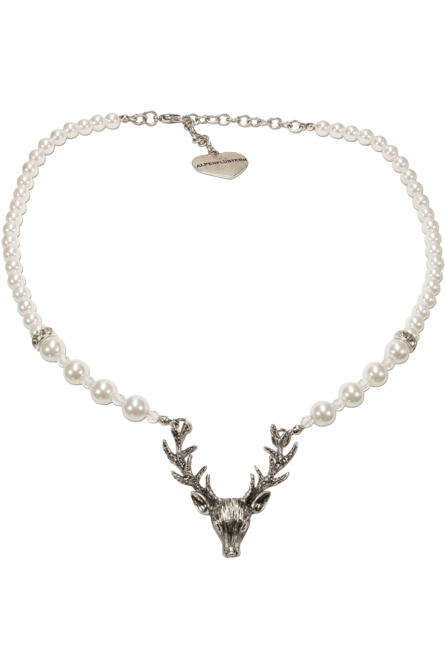 Kette - Perlenkette mit Hirschkopfanhänger creme - weiß - Dirndl.com