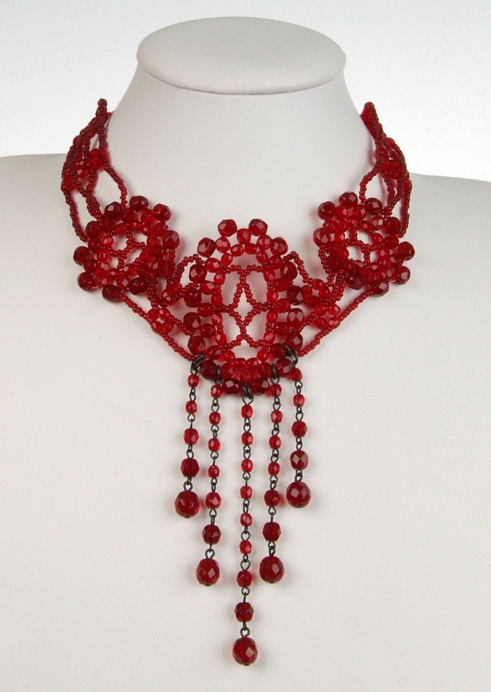 Collier perles de verre rouge