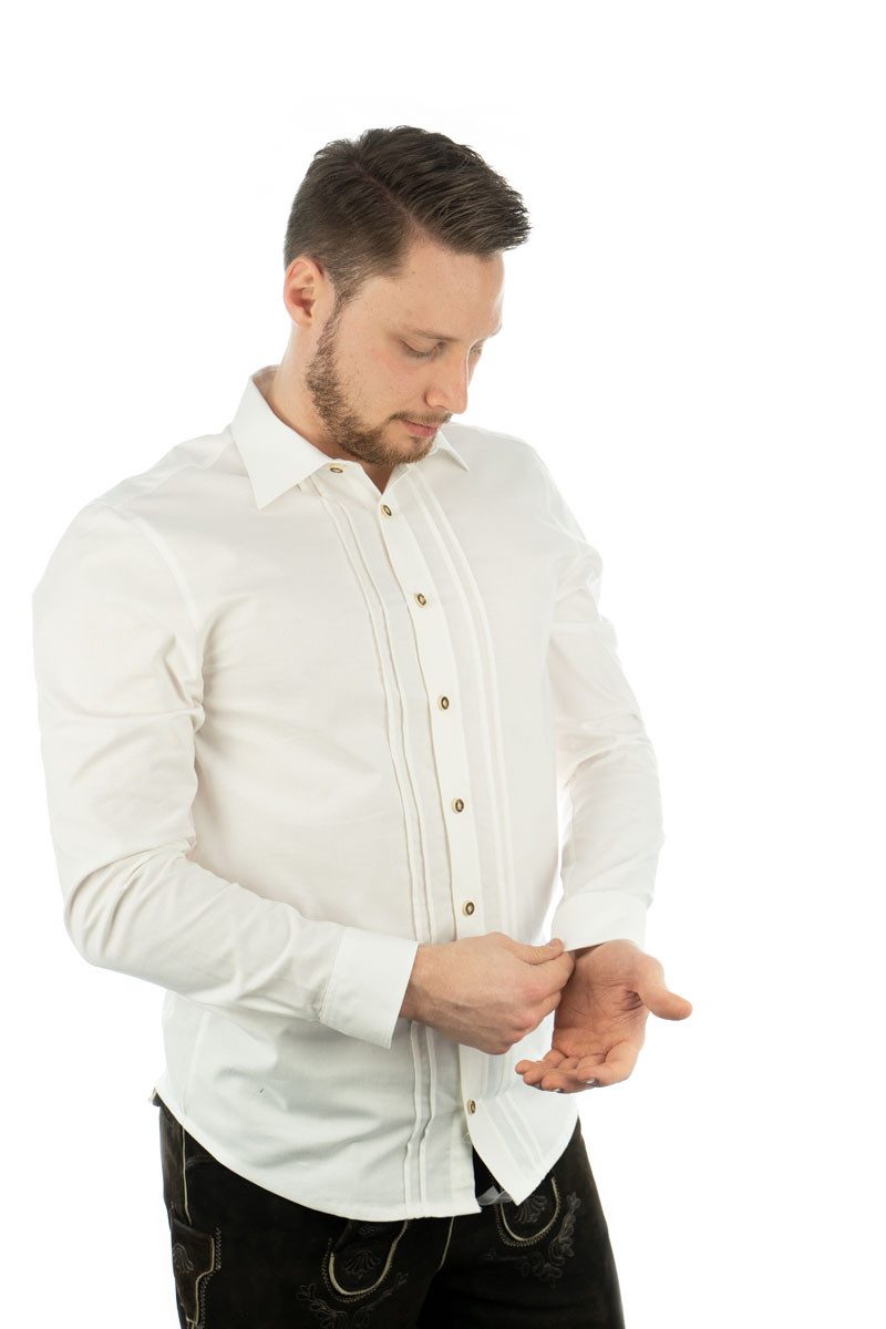 Trachtenhemd - Herrenhemd Otto weiß mit Haifischkragen langarm - Dirndl.com