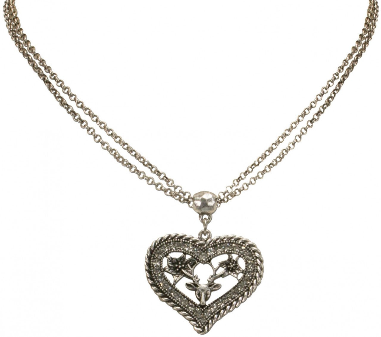 Necklace Rhinestone Heart Antique Silver