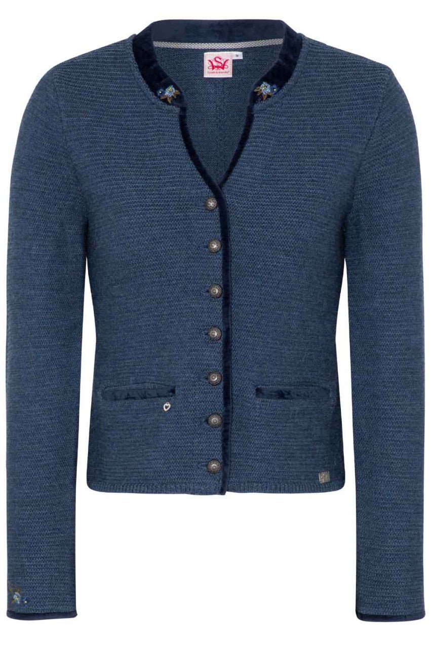 Trachtenstrickjacke - Strickjacke Malta blau - Dirndl.com