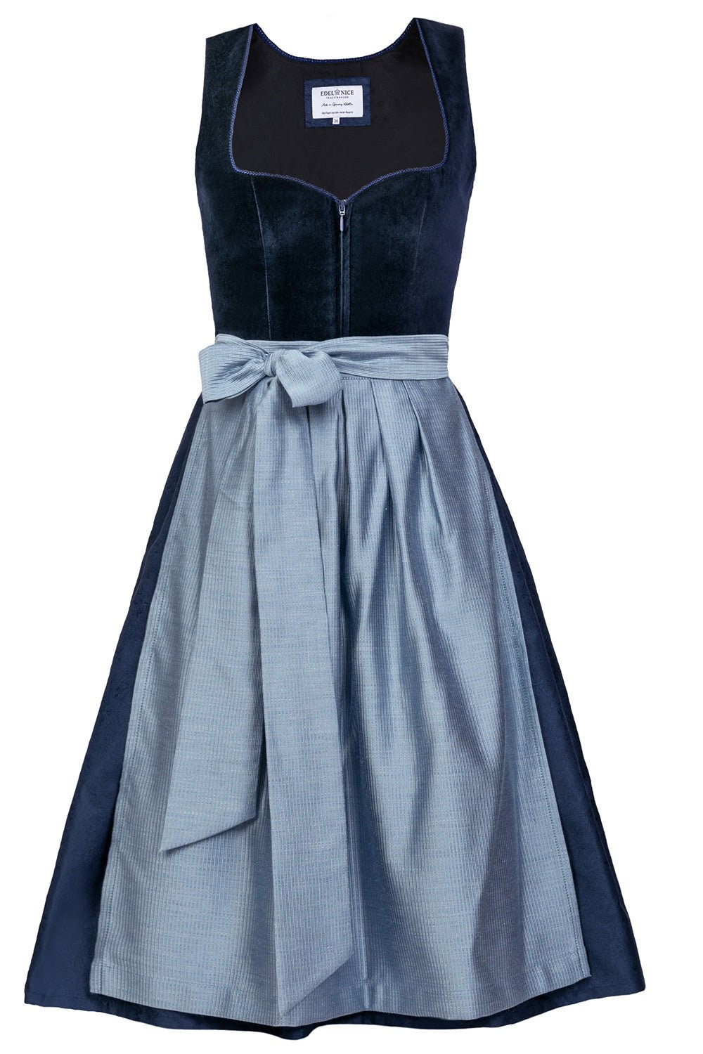 Dirndl - Midi Dirndl Luna Samt Blau - Dirndl.com
