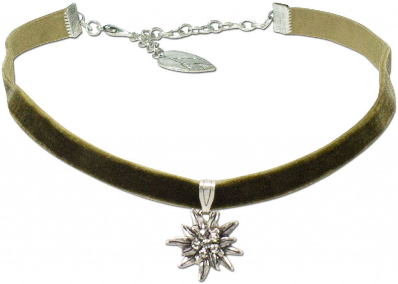 Kropfband - Samtkropfband kleines Edelweiß grün - Dirndl.com