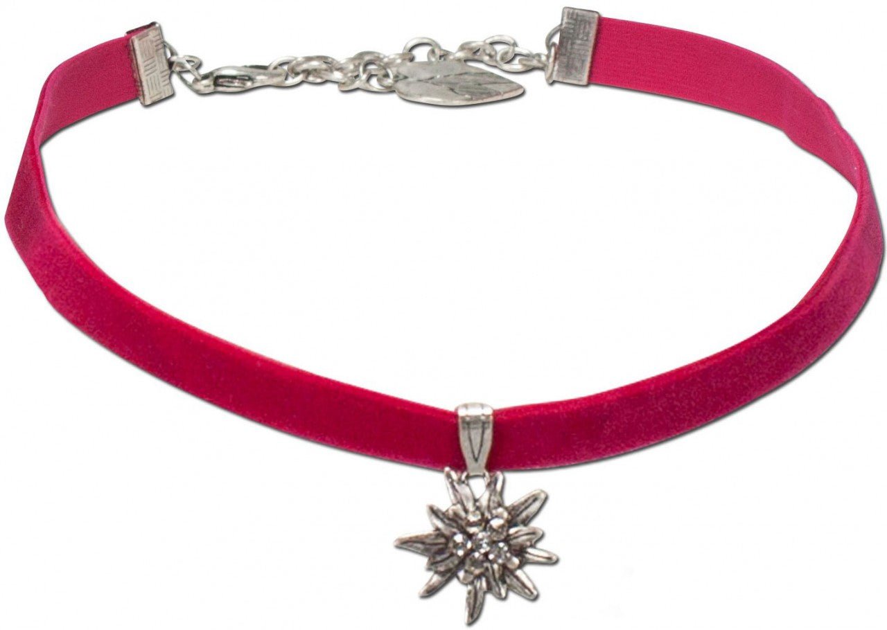 Kropfband - Samtkropfband kleines Edelweiß pink - Dirndl.com