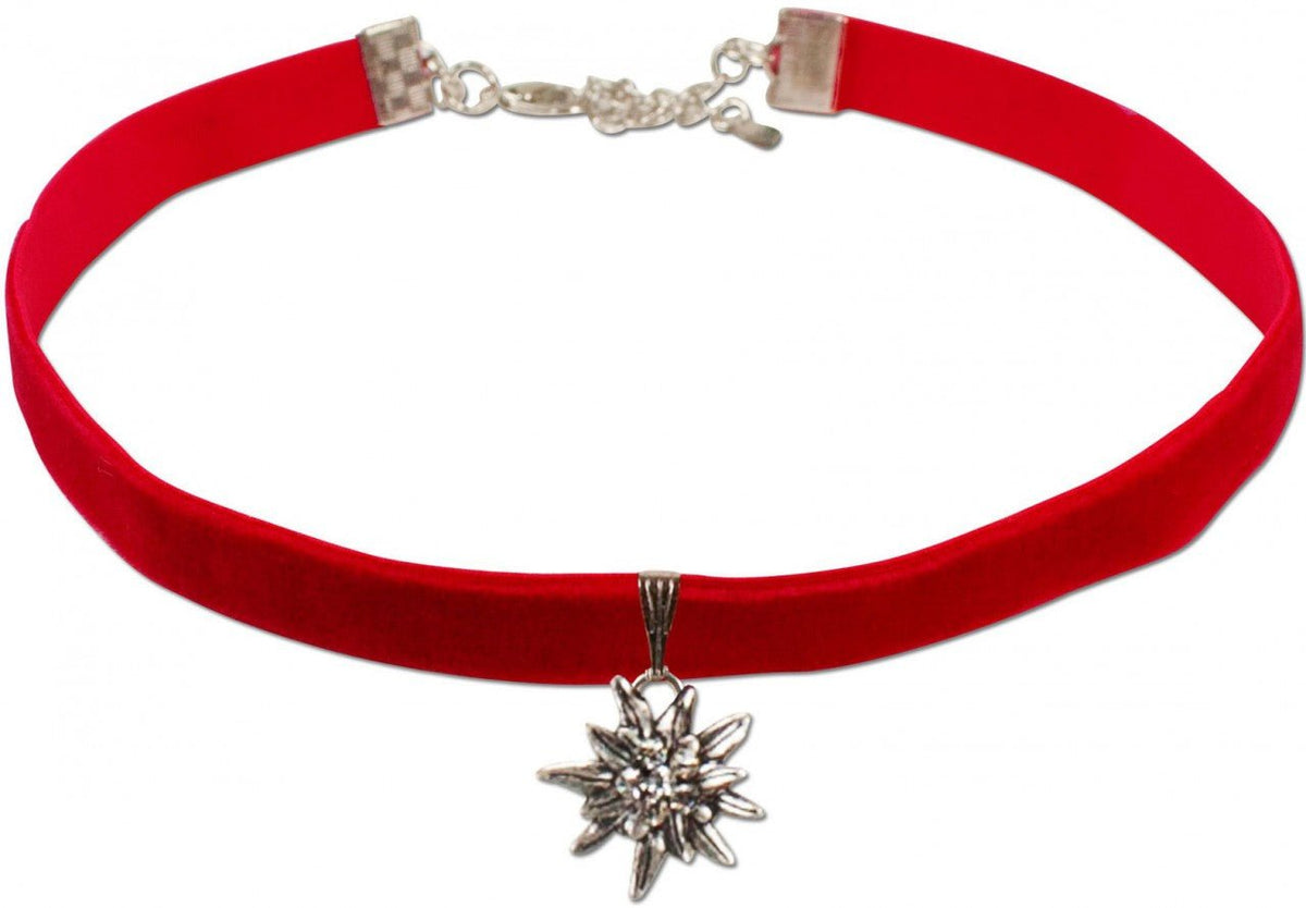 Kropfband - Samtkropfband kleines Edelweiß rot - Dirndl.com