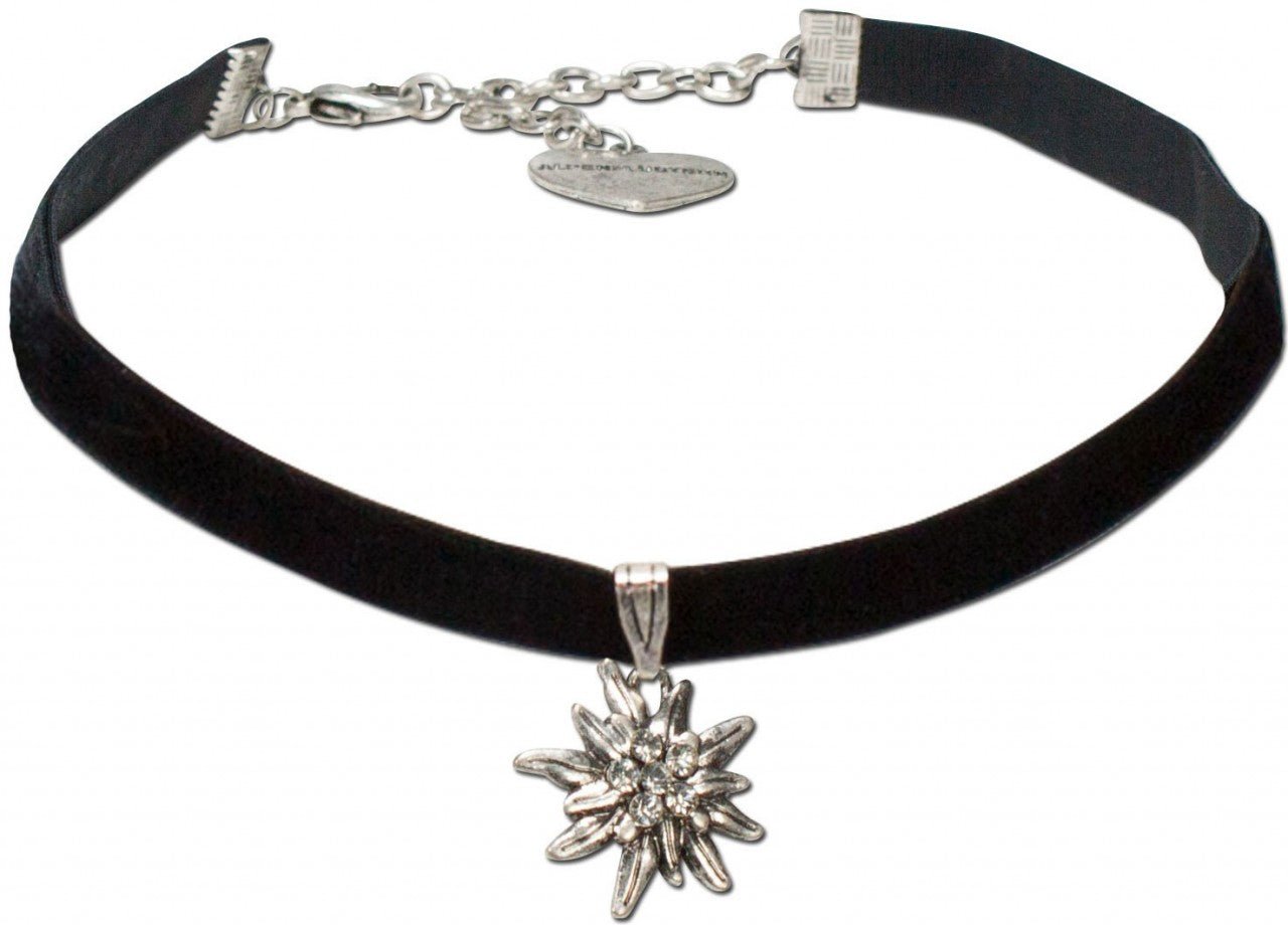 Kropfband - Samtkropfband kleines Edelweiß schwarz - Dirndl.com