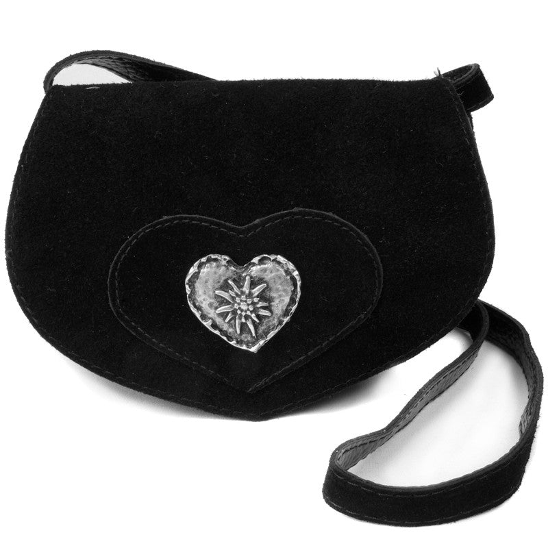 Trachtentasche - Wildledertasche in Herzform klein schwarz - Dirndl.com