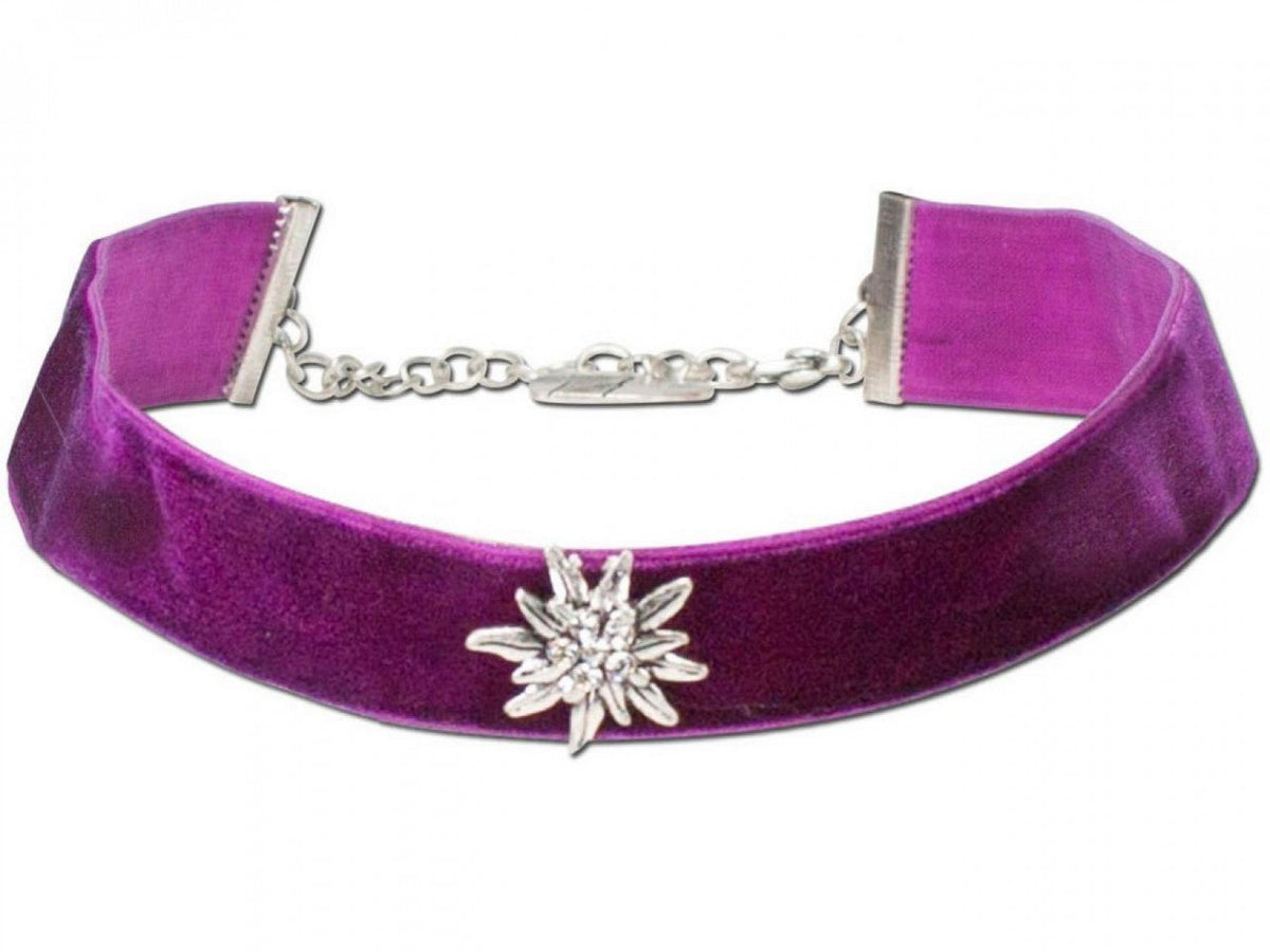 Kropfband - Samtkropfband breit mit Edelweiß lila - Dirndl.com