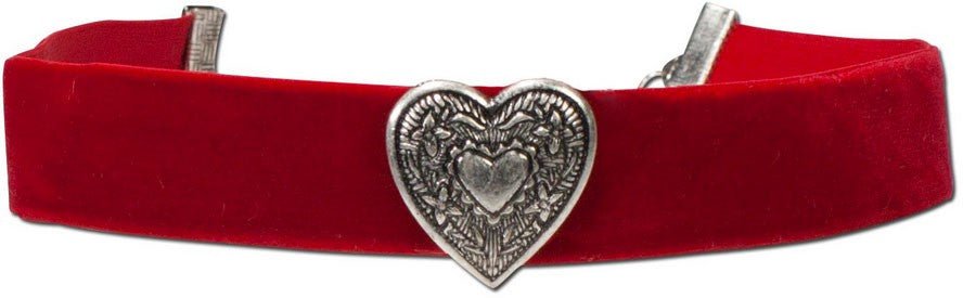 Kropfband - Samtkropfband breit mit Trachtenherz rot - Dirndl.com
