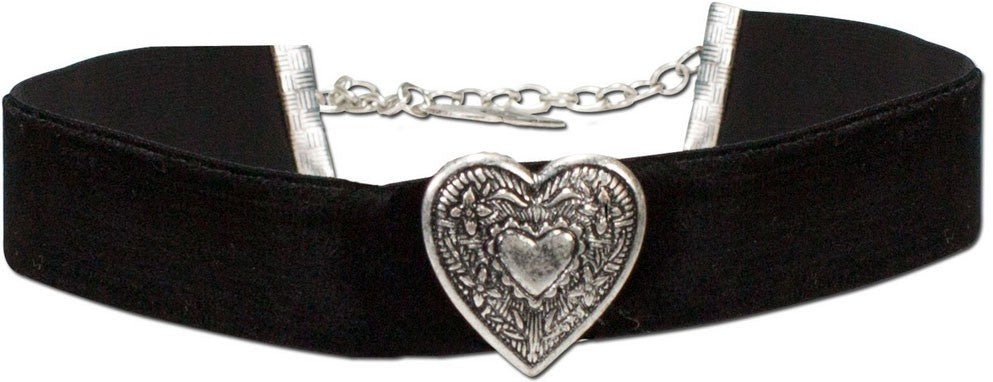 Kropfband - Samtkropfband breit mit Trachtenherz schwarz - Dirndl.com
