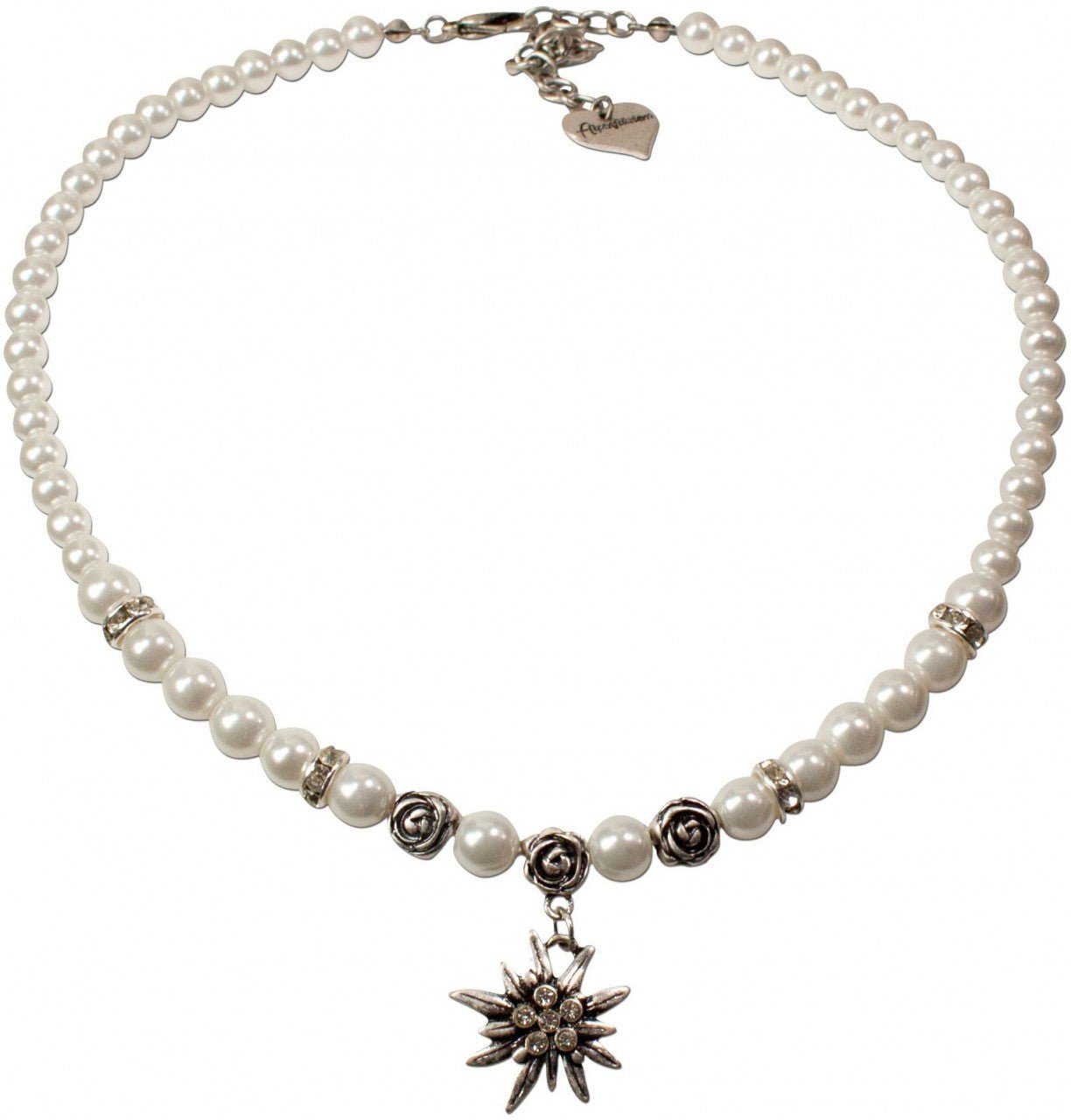 Traditional necklace small Edelweiß cream white