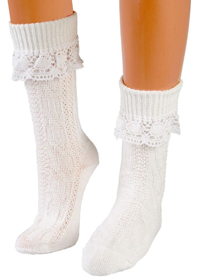Strumpf - Trachtensocken mit Spitze weiß - Dirndl.com