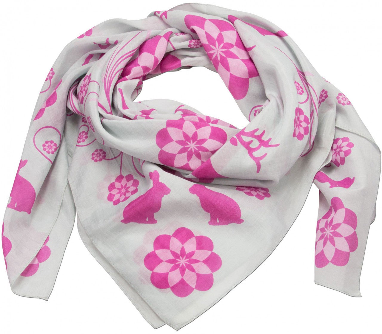 Traditional Scarf Bunny and Deer Grey