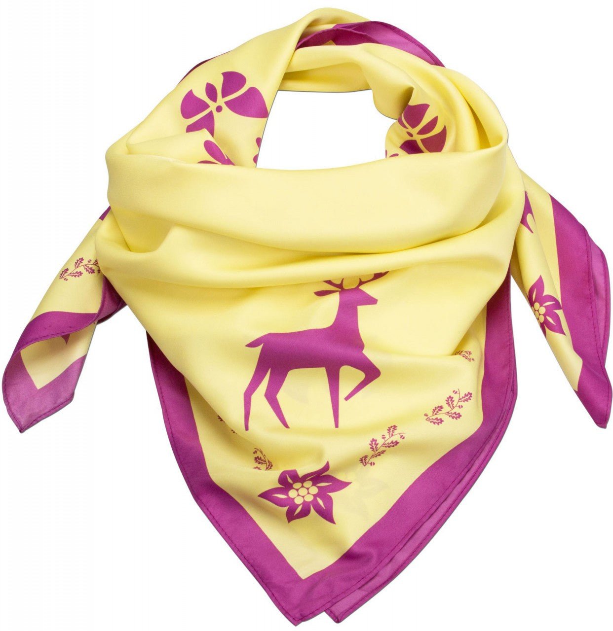 Trachtentuch Waldtiere gelb-pink