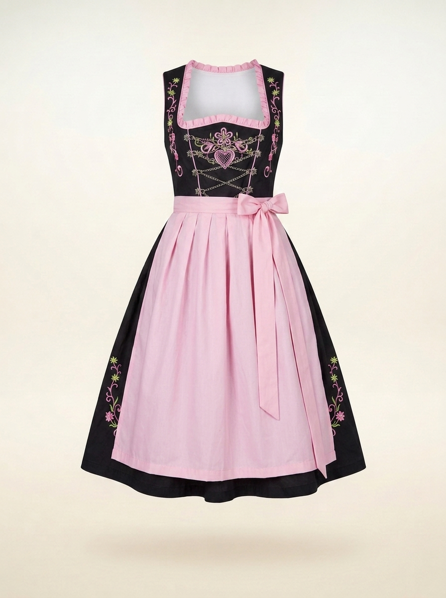 Dirndl Set Romina schwarz-rosa freigestellt Frontansicht