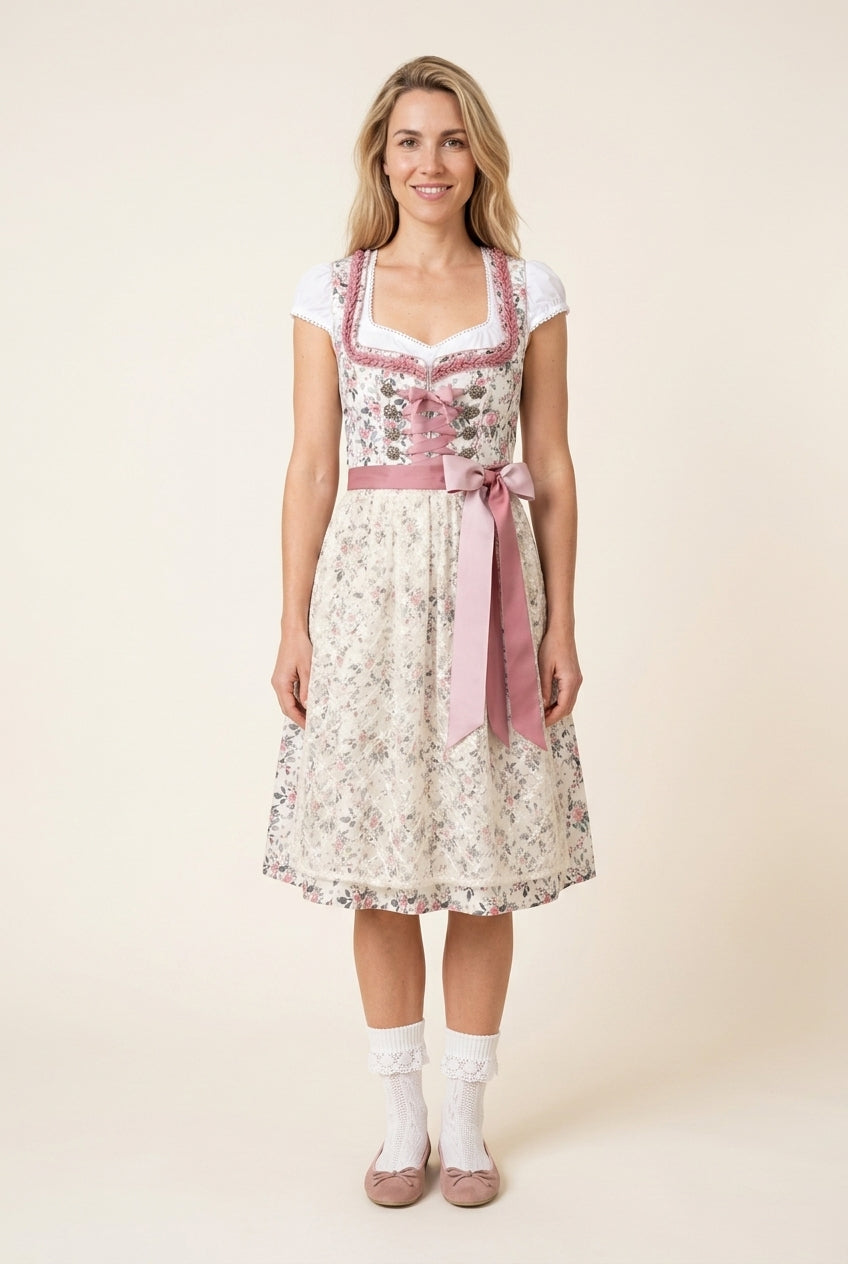 Dirndl Raja creme-floral Frontansicht ganzer Körper