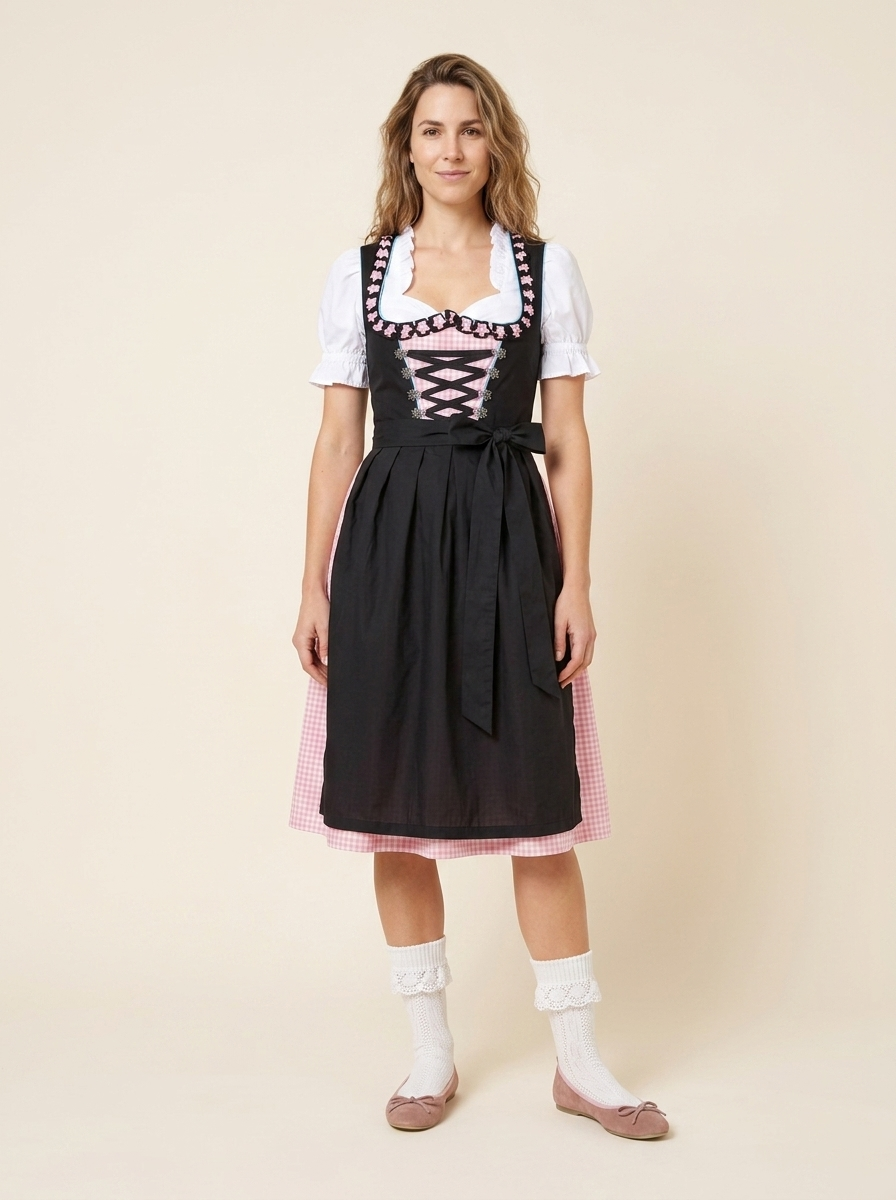 Dirndl Set Anja rosa-schwarz Frontansicht ganzer Körper