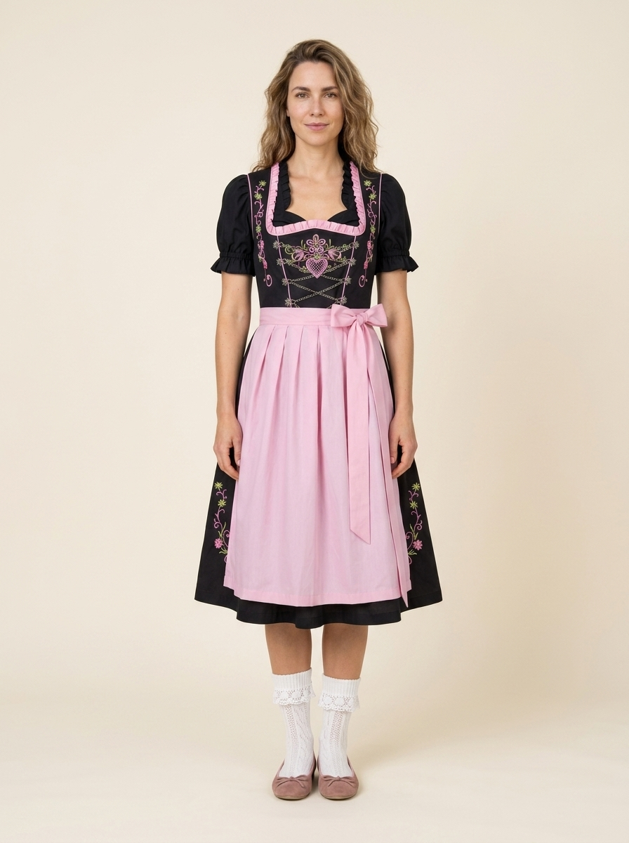 Dirndl Set Romina schwarz-rosa Frontansicht ganzer Körper