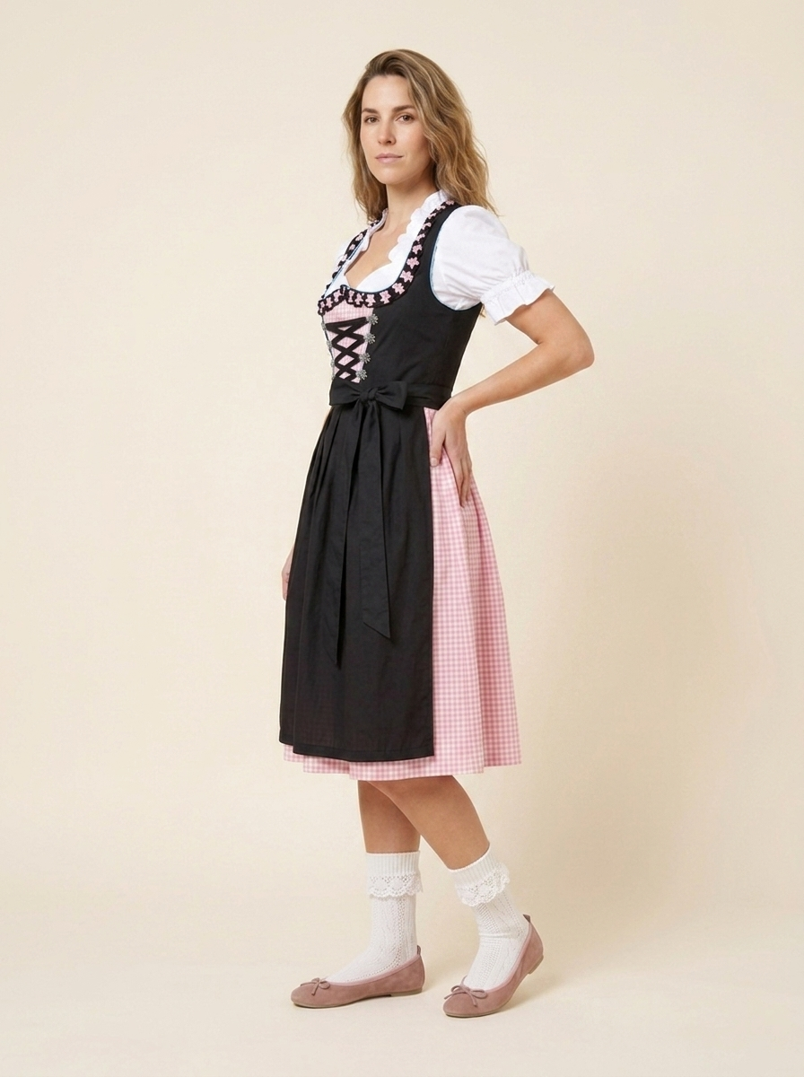 Dirndl Set Anja rosa-schwarz seitlich Dreiviertelansicht